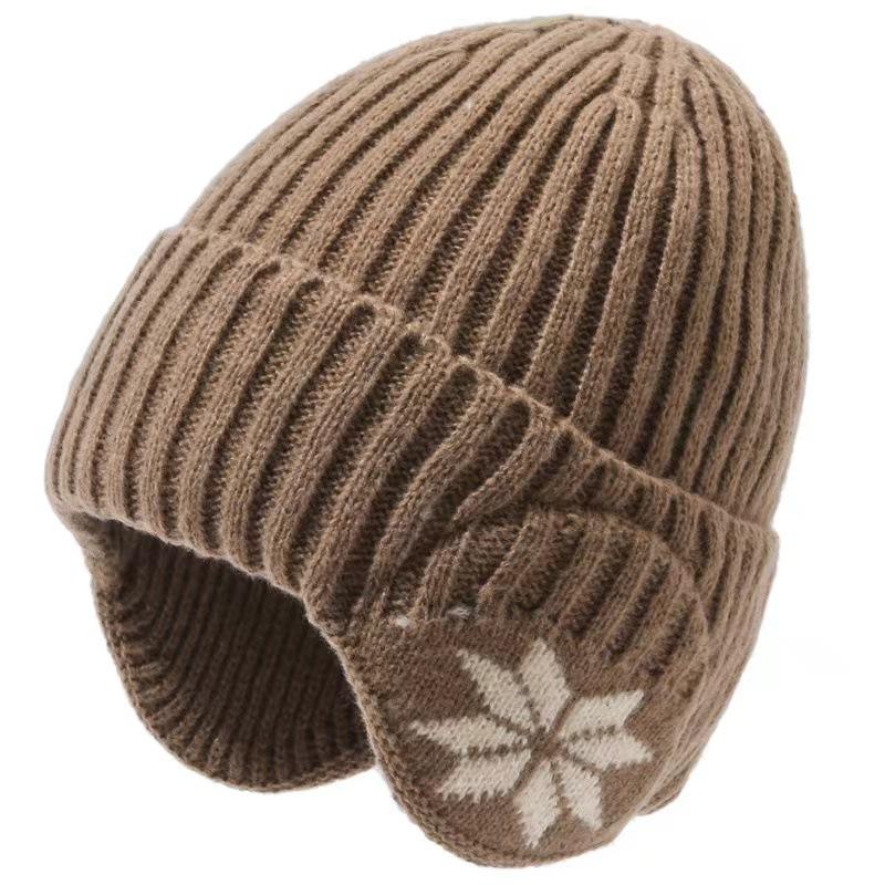 Unisex Winter Knit Hat with Detachable Ear Flaps Windproof Warm Snowflake Pattern Beanie