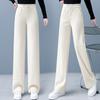 Kış Kadın Retro Stil Düz Paça Pantolon Bayan Şık Peluş Yüksek Bel Pantolon Kadın Çok Yönlü Termal Kalın Pantolon Pantolon