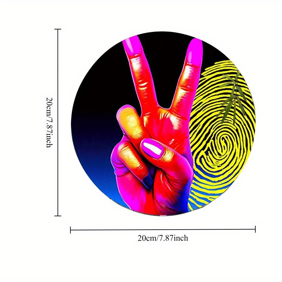 

2d Flat 20*20cm Circular Wooden Sign with Fingerprint Pattern Design, Colored Wooden Sign, Peace Sign, Suitable for Homes, Garages, Club or Cafes. 20*20cm