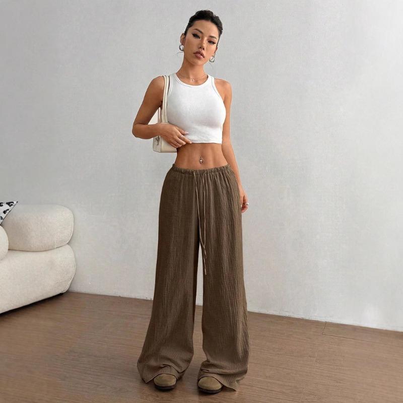 DAFIFY Women's Fashion Casual Solid Color Print High Waist Trousers Pants & Capris