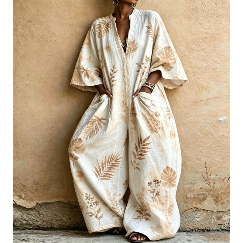 2026 Bohemian Jumpsuit With Pockets Loose Wide Leg Romper Women Streetwear