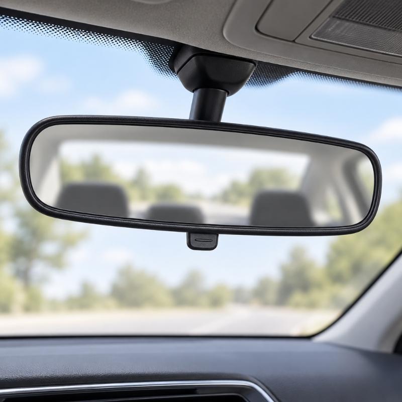 Black Interior Mirror Assembly with Flat Glass, Ball-Joint Adjustment, Integrated Arm, and Base for Replacing the Existing Driving Mirror 13585947
