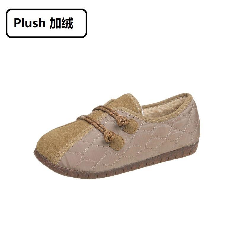 Fashion New winter plush flats women's warm slip on shoes grandma casual walking loafer leatherette flats elderly woman granny moccasin