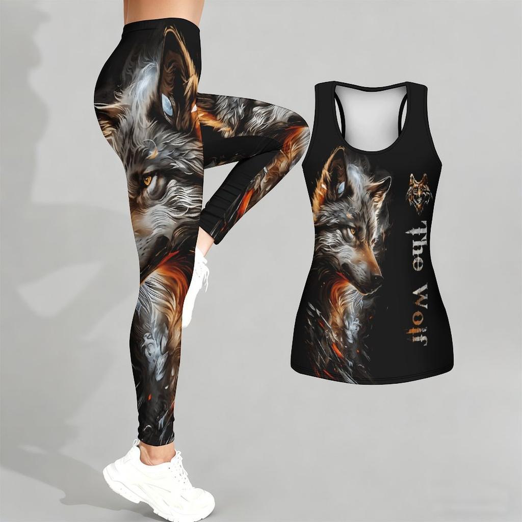 Loyales Tiermuster Druck Yoga Outfit für Damen Mode Workout Leggings Fitness Sport Lässiges Yoga Set Sportanzug