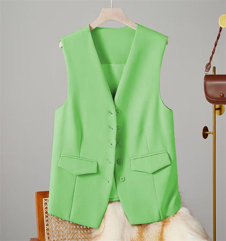 2025 Spring V-neck Loose Solid Color Sleeveless Jacket & Cardigan Vest