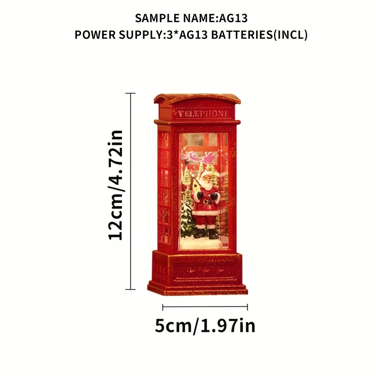 

Christmas Phone Booth Decoration with Santa Claus, Snowman & Tree - Red Retro Telephone Booth Ornament With Light Home Decorator