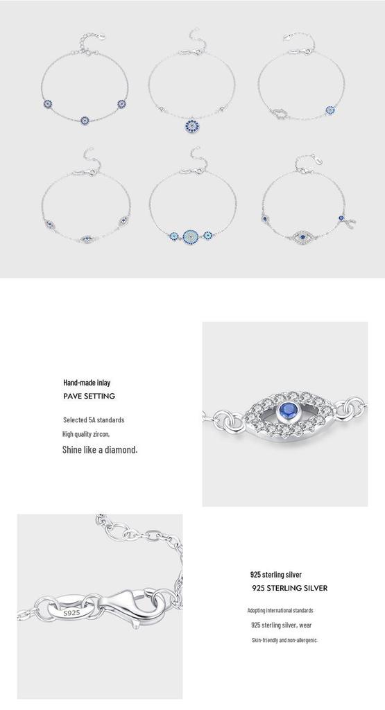 Modian S925 Sterling Silver Devil's Eye Diamond Bracelet for Women - Light Luxury European American Style.
