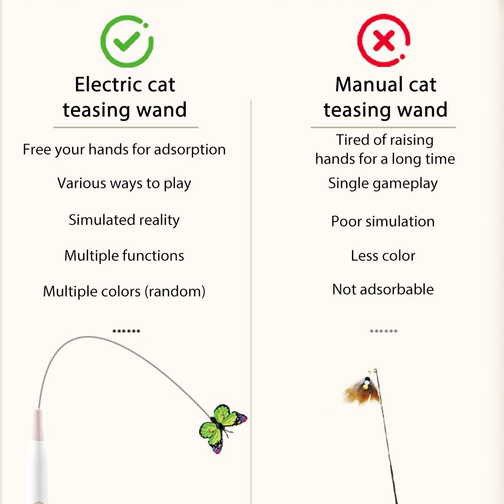 Automatic Cat Teaser Switchable Butterfly Pattern Cat Teasing Stick 360° Swivel Self-hilarity Relieves Interactive Pet Cat Toy