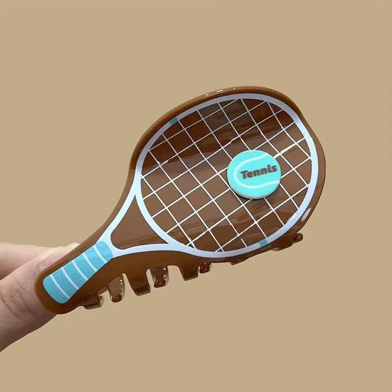 

1 шт. милая креативная спортивная имитация акриловая заколка-зажим для теннисной ракетки, средний размер, пружинный зажим-акула для волос с катушкой на затылке, заколка для волос