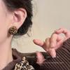 European and American leopard print round flocking earrings, unique temperament stud earrings, exaggerated design sense, small face earrings