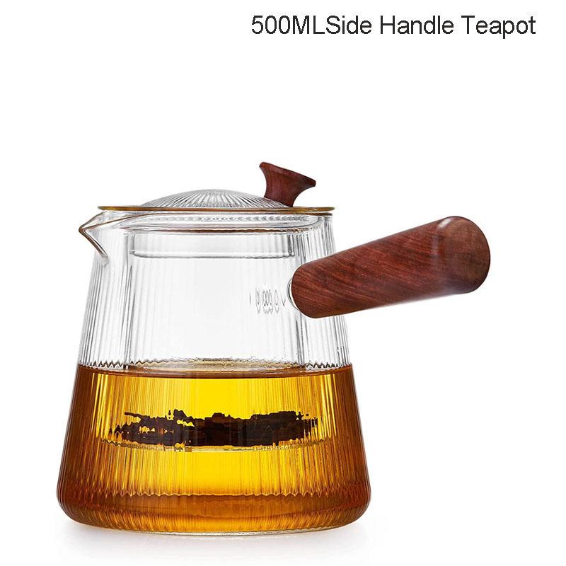 

Стеклянный чайник YMEEI со съемным прозрачным заварником, ручка из сандалового дерева, подходит для использования в микроволновой печи и духовке, чайник из боросиликатного стекла, 500 мл, 800 мл