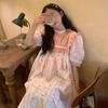 Dress Women A-line Lovely Girls Causal Students All-match Girlish Puff Sleeve Patchwork Sweet Female Design O-neck Ulzzang Chic
