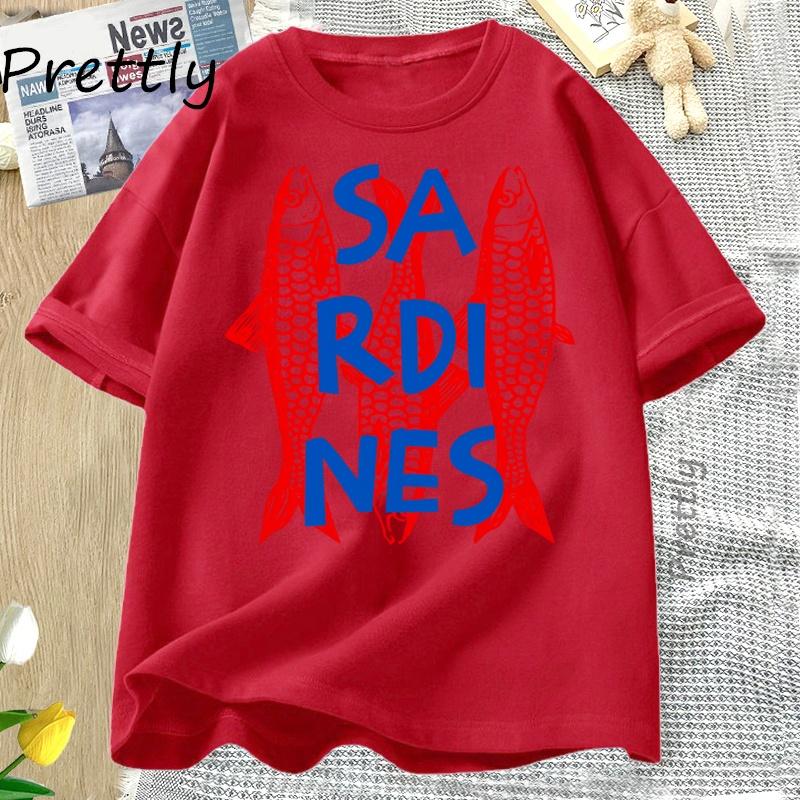 Sardines Graphic Tee Trendy Fish T-shirt Casual Short Sleeve Cotton T Shirt Streetwear Round Neck Tshirt Streetwear Cool Tees