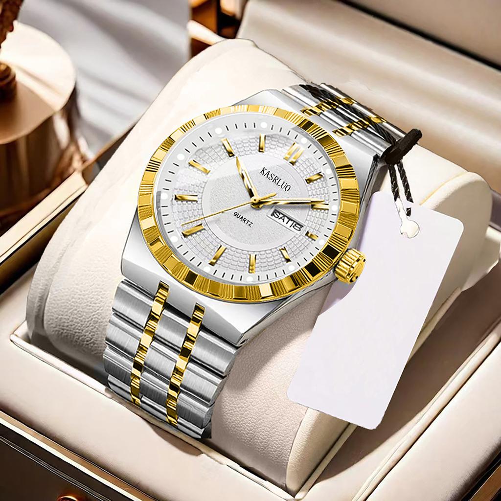 Montre pour homme Acier inoxydable Étanche Mode Non mécanique Lumineuse Calendrier Bracelet en acier Montre à quartz
