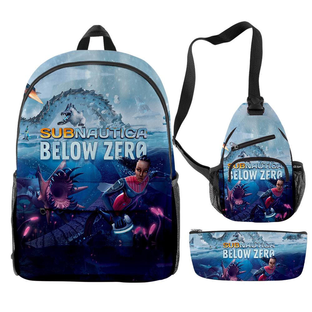 Beliebte Neuheit Cool Subnautica Below Zero 3D-Druck 3 Stück/Set Schülerrucksäcke Reise-Laptop-Rucksack Brusttasche Federmäppchen