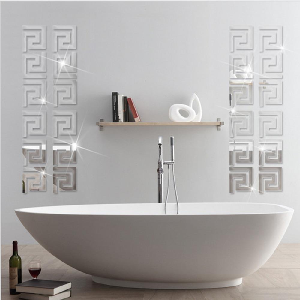 50 pcs silvery self adhesive 3D mirror wall border sticker glass outline ornamental strip