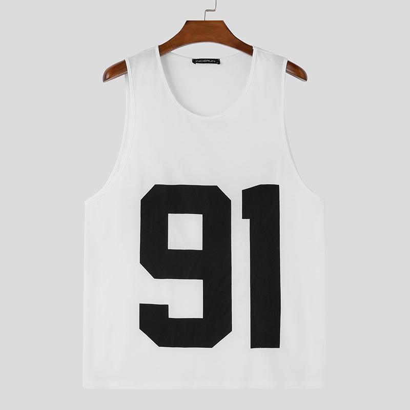 

INCERUN Мужские летние спортивные майки без рукавов с буквенным принтом, повседневные свободные жилеты S белый