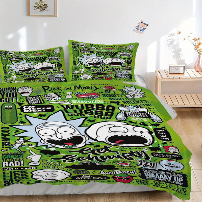 

Rick and Morty Quotes Bedding Set Comforter Cover Gift for Bedroom,Includes 1 Cover and 2 Pillowcases, No InsertB447 135x200cm
