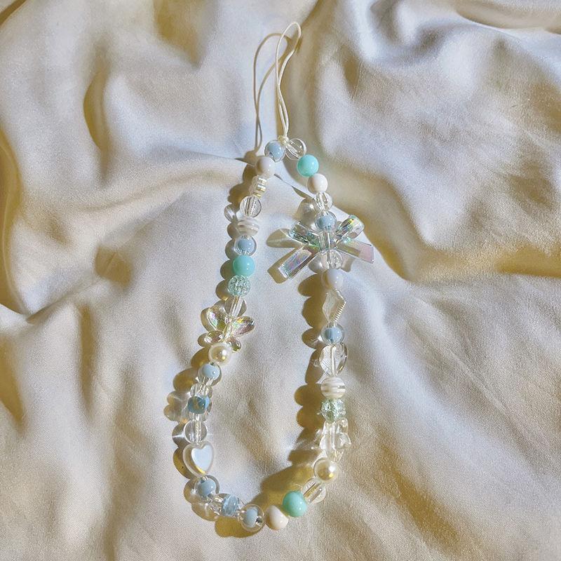 Handmade Beaded Phone Strap Short Wrist Lanyard with Crystal and Pearl Elements for Mobile Phone Accessories and Keychains One Size