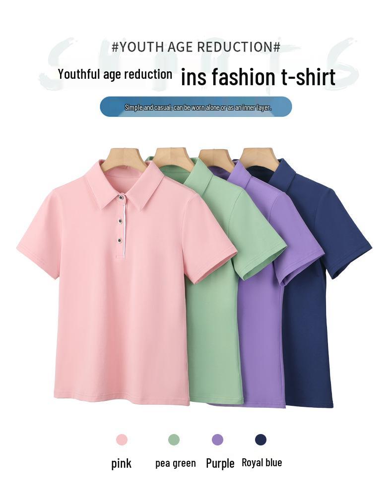 Women's 2025 Summer Short Sleeve Lapel Polo T-shirt - Plus Size, Loose & Slimming
