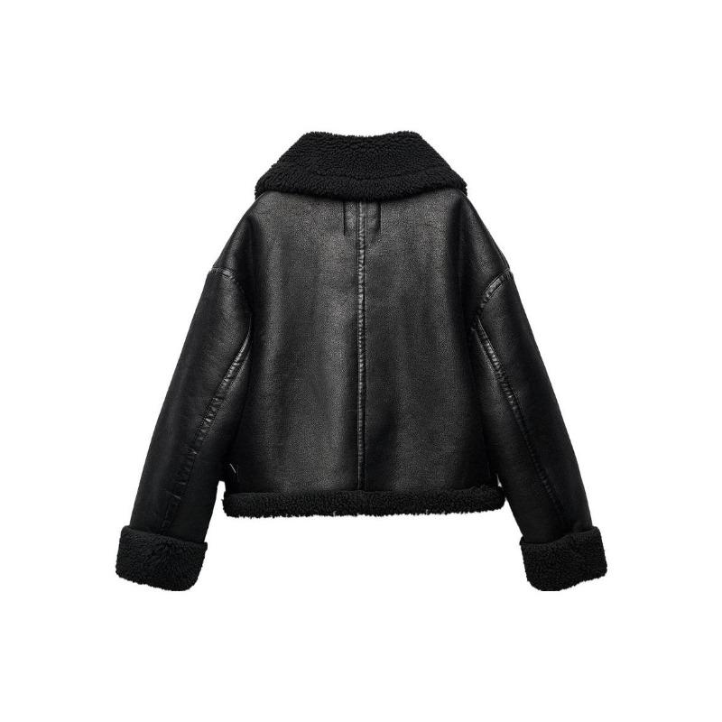 ZARA Women's Black Reversible Faux Leather Biker Aviator Jacket 03548245800-33