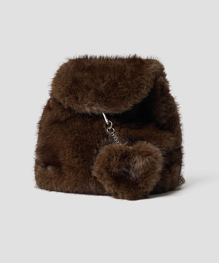 Ttudement Faux Fur Chain Strap Backpack Brown