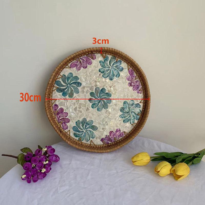 Handwoven Rattan Tray Bread Woven Storage Baskets Fruit Cake Snacks Round Picnic Basket Dinner Serving Trays Kitchen Supplies