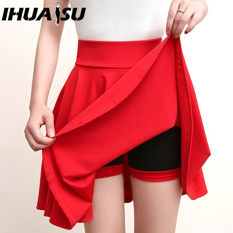 

IHUASU 16 Color Women s Fashion Casual Solid Color Print Summer Spring Skirt XXXXL червоний