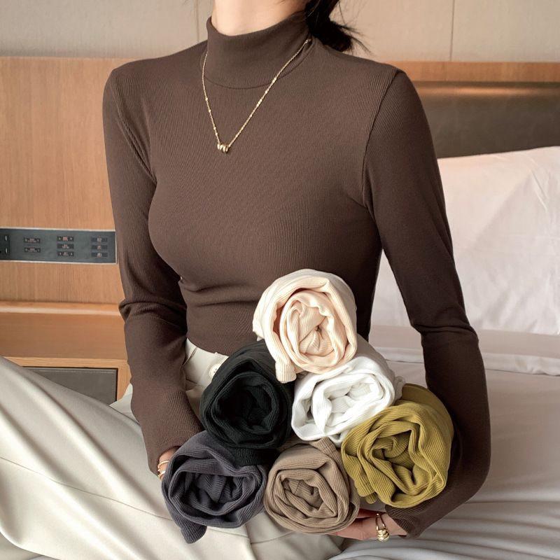 Women's Minimalist Light Luxury Long-Sleeve Knit Top - Half-High Neck