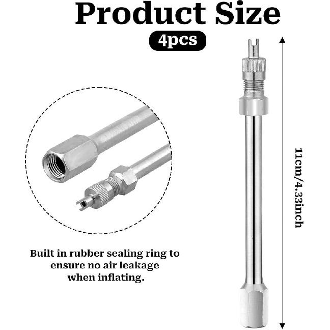 4 Inch Dually Valve Stem Extenders, 4 PCS Heavey Duty Chrome Brass Tire Valve Extension Rod Caps for RV Tires, Truck, Motorhome, Coach, Pickup,