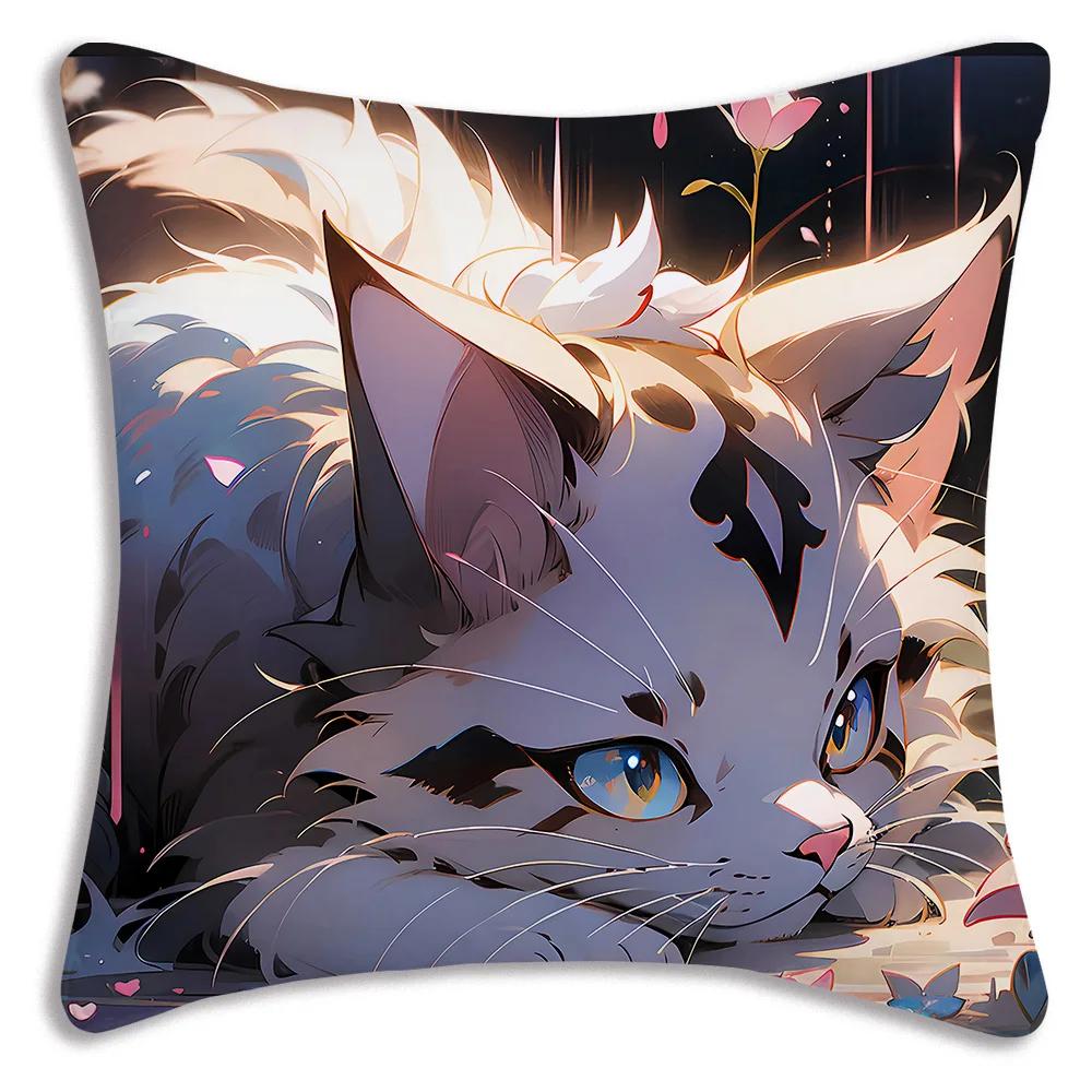 Kawaii Kreslený Roztomilá Kočka Herní Potahy na Polštáře Kreslený Dekorativní Potah na Polštář pro Domácí Pohovku s Potiskem Roztomilý Potah na Polštář