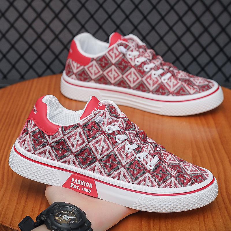 Popular Men's Shoes 2025 Summer New Board Shoes Men's Retro Printing Fashionable Breathable and Comfortable Board Shoes Soft-soled Casual Shoes