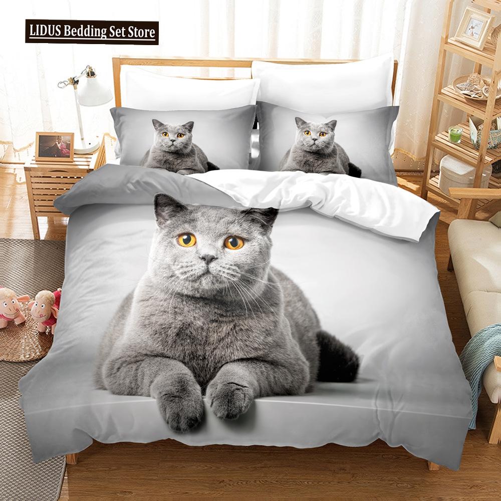 Katzen Bettbezug Set Queen King Size Für Jungen Mädchen Niedlicher Tierdruck Bettwäsche Set Schlafzimmer Haustier Thema Polyester Bettdeckenbezug