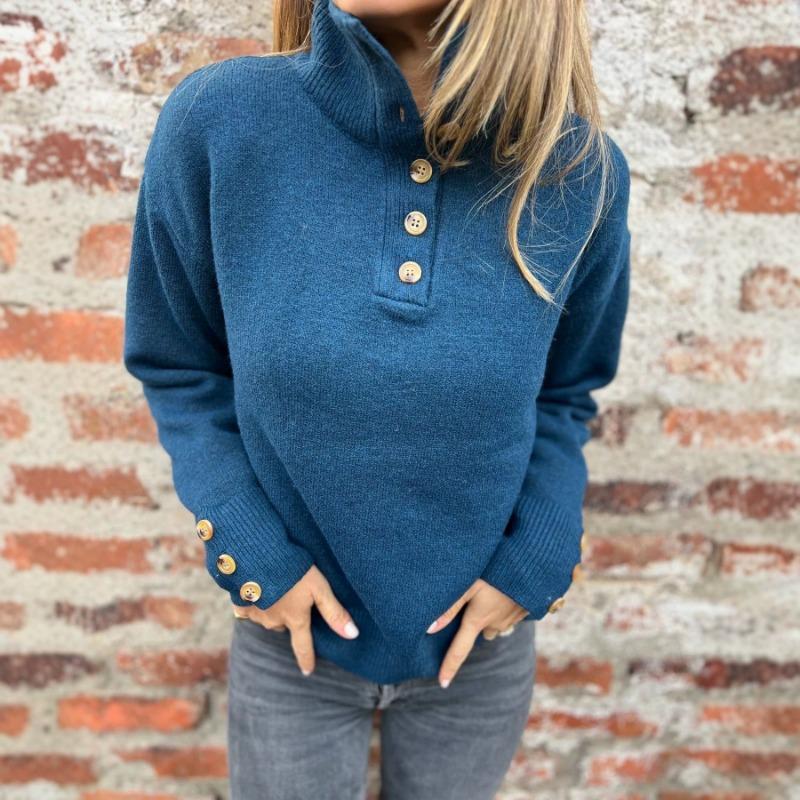Women S Stand Collar Loose Fit Long Sleeve Solid Color Casual Sweater
