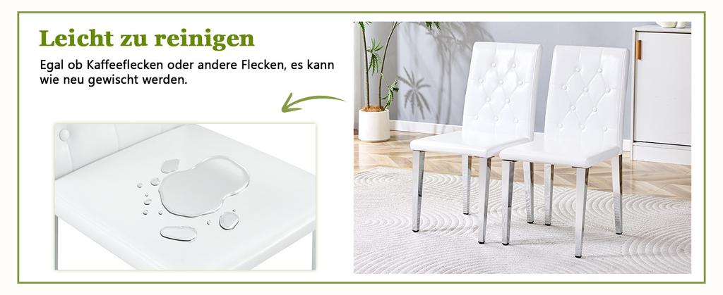 Set of 4 dining chairs in pure white with high-gloss silver - light luxury. The first choice for European dining areas. Silver-coloured metal legs.