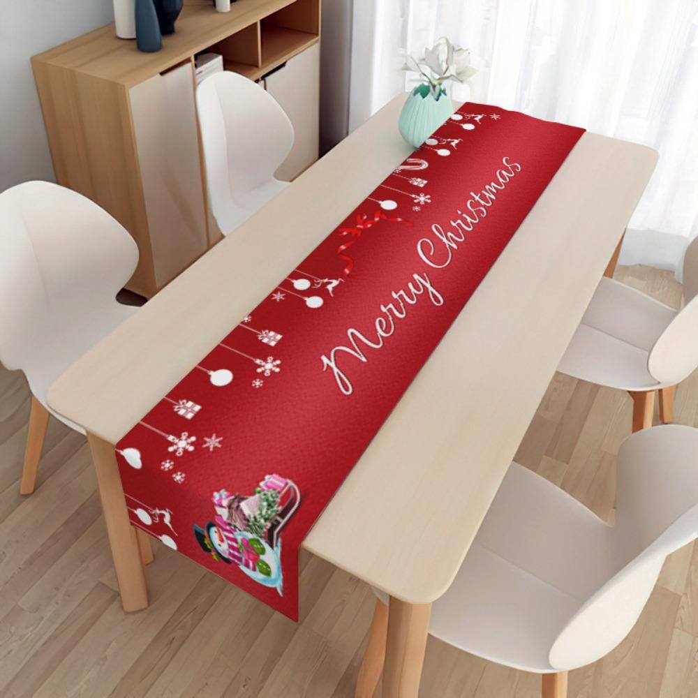 2pcs Christmas Decorative Tablecloth Holiday Gifts Household Long Tablecloth Placemat Linen Table Flag