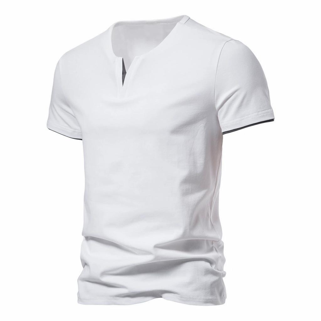 Summer Men's Vacation Two V-neck Short Sleeved T-shirts Fashionable Men's Casual Solid Color Short Sleeved T-shirts