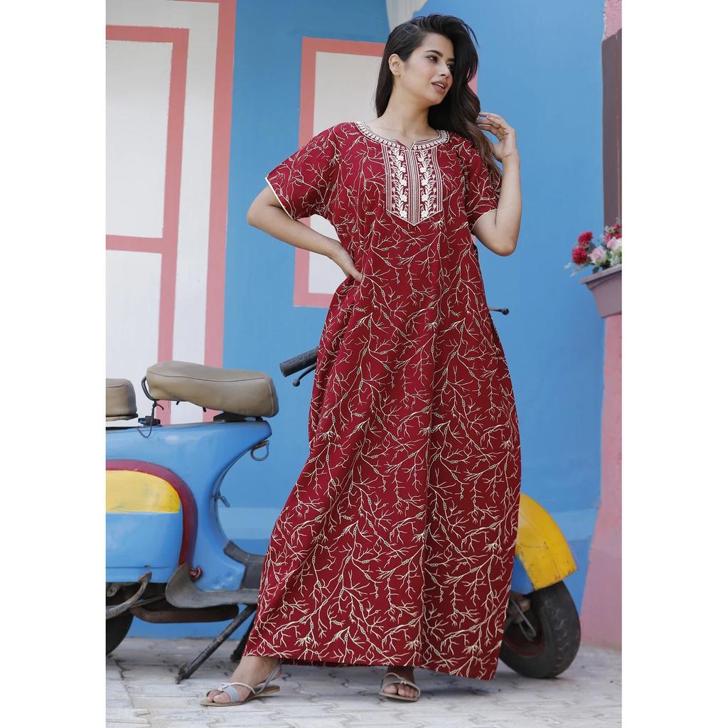 Women Printed Nightwear Nighty Cotton Lightweight Comfortable Night Gown Dress