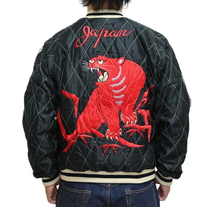 Tailor Toyo Filled Quilted Souvenir Jacket Sukajan RED TIGER JAPAN MAP Taylor Toyo TT15543-119 × (S)