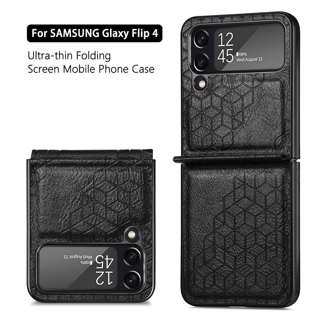 Applicable to Samsung ZFlip4 folding screen mobile phone case solid color rhombus leather pattern back cover integrated Japanese and Korean protecti