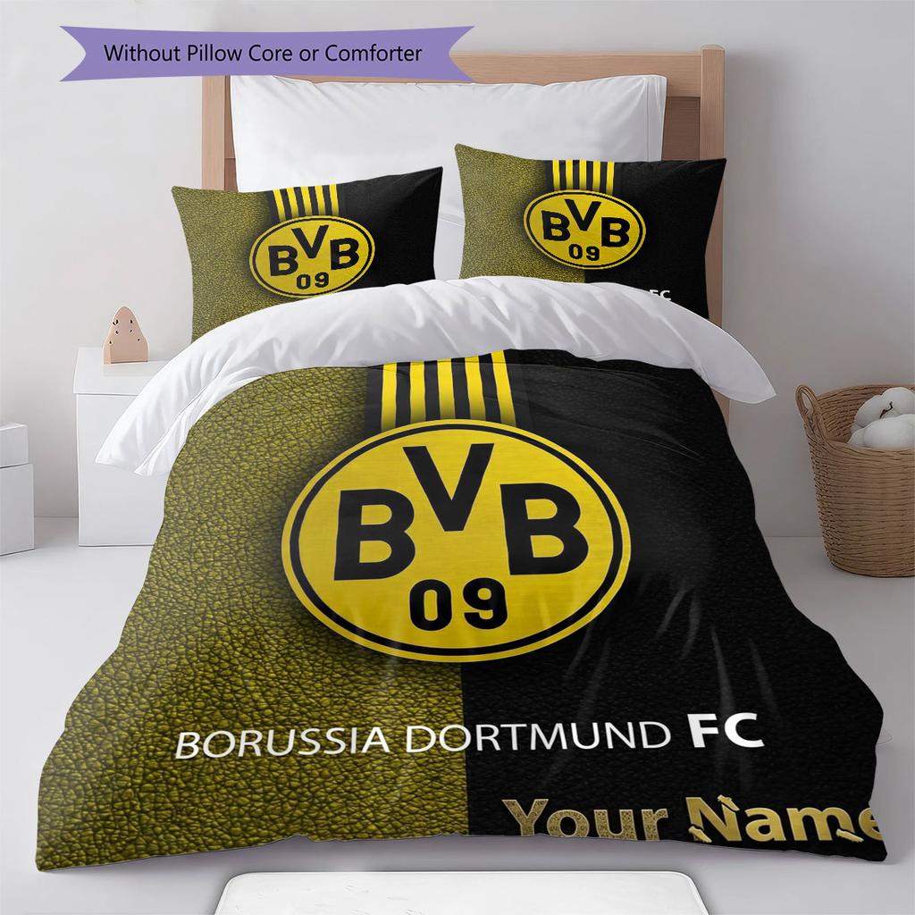Borussia Custom Name Pattern Bedding,Quilt Set Quilt Cover Pillowcase Home Birthday Gift(1 * Duvet Cover + 2 * Pillowcase, Without Core)