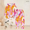 Women Plus Size Printed Two Piece Set Long Sleeve Hooded Top Cuffed Pants