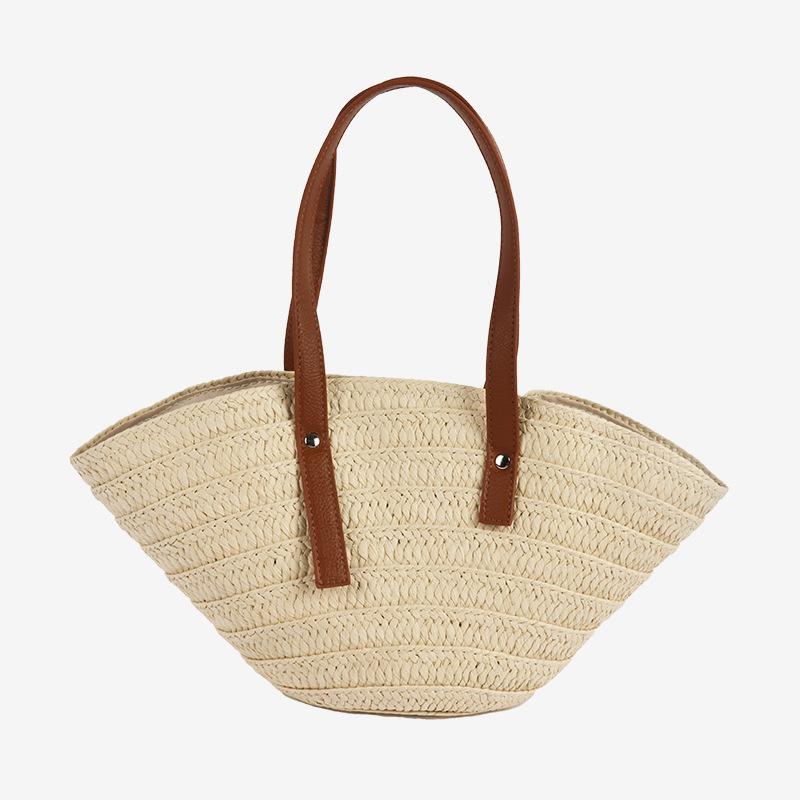 Веерная соломенная сумка на плечо Милая ракушка Ручная плетеная соломенная сумка Пляжная сумка в курортном стиле Универсальная женская сумка
