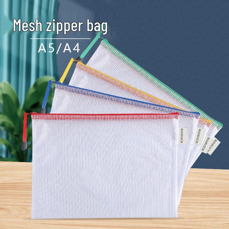 Transparent PVC A4 File Bag: Waterproof Mesh Zipper for Student Exam Supplies