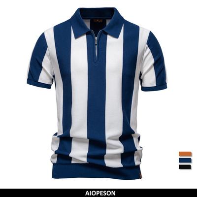 AIOPESON 2025 New Summer Men's Breathable Striped Sweater Polo Shirt Casual Short Sleeve Comfort Fit Knitted Polo Shirt