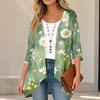 Women's Vintage Floral Print Three-Quarter Sleeve Lightweight Cardigan for Casual Daily Wear