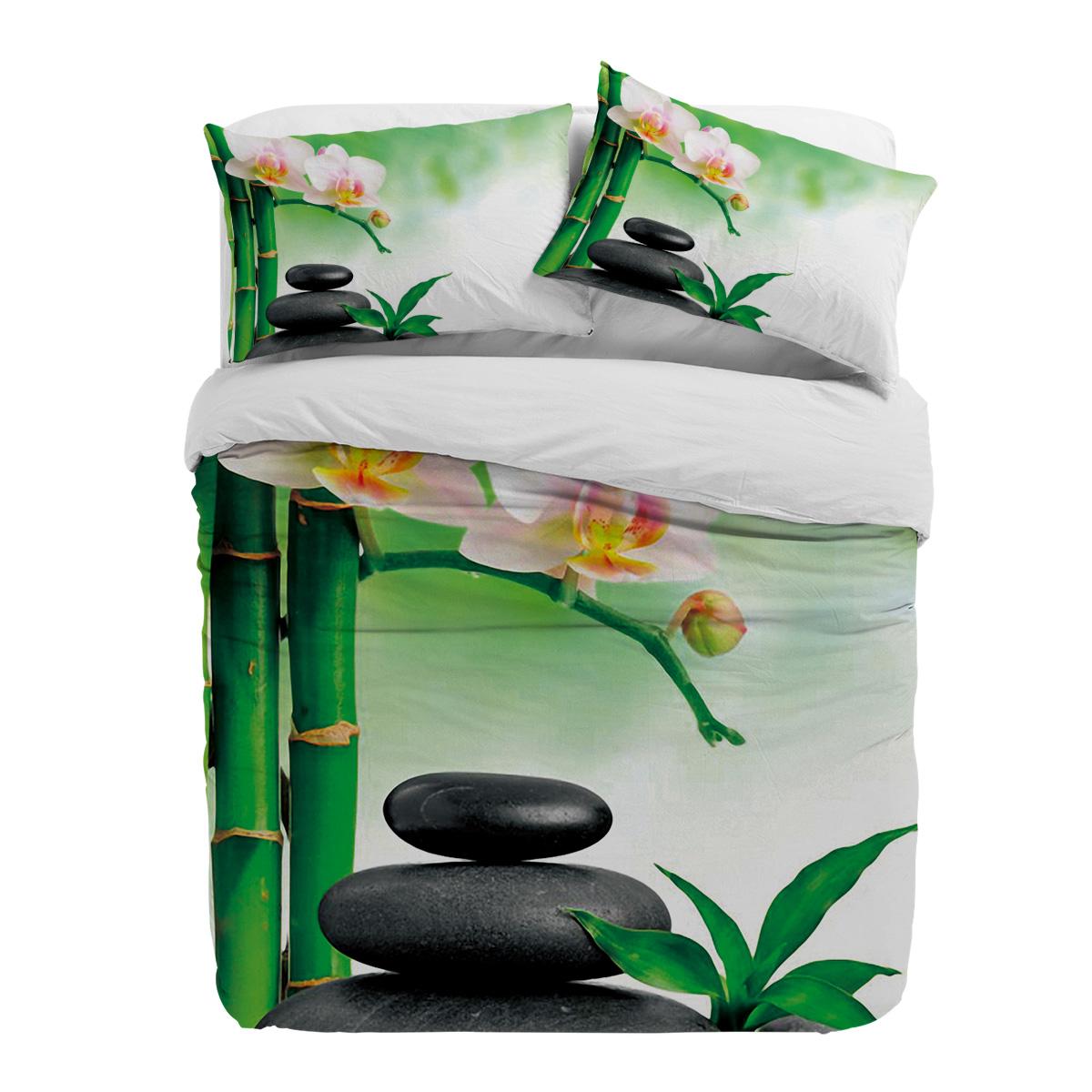 

Zen Stones Orchids Flower Green Bamboo Duvet Cover With Pillow Case Custom 3pcs Bedding Set Quilt Cover Double Bed Home Textile (135x200cm)