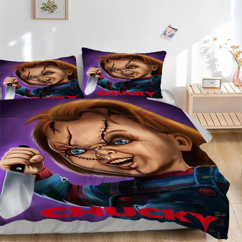 Juego de Ropa de Cama Chucky Los Leales Sujetos del Terror 3 Piezas Incluye Funda de Edredón y Fundas de Almohada, Adecuado para Todas las Estaciones H017