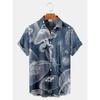 Fashion Men's Casual Sea Life Graphics Short Sleeve Shirt Button Down Lapel Shirts Oversized Tops Casual Hawaiian Shirt for Man