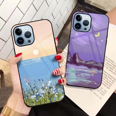 Painted Landscape Case For Iphone 14 13 11 12 Pro Max Mini Xs Xr X 7 8 6s Plus Se 2022 Tempered Glass Back Shell Covers Coque
